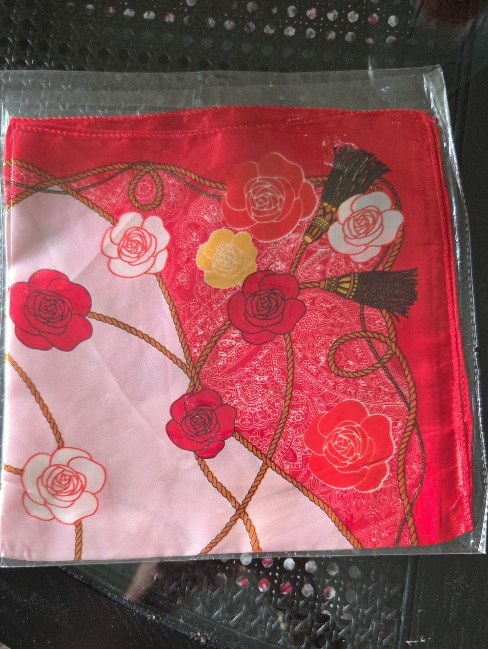 Red Floral Silk Like Scarf - Women Accessories 19 x 19